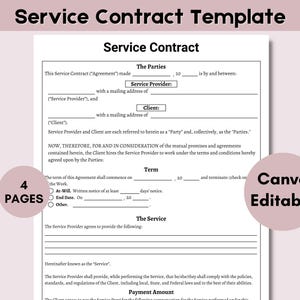 Printable Service Contract Template, Editable Services Contract Agreement, Service Contract form, Client Contract | Canva, Instant Download