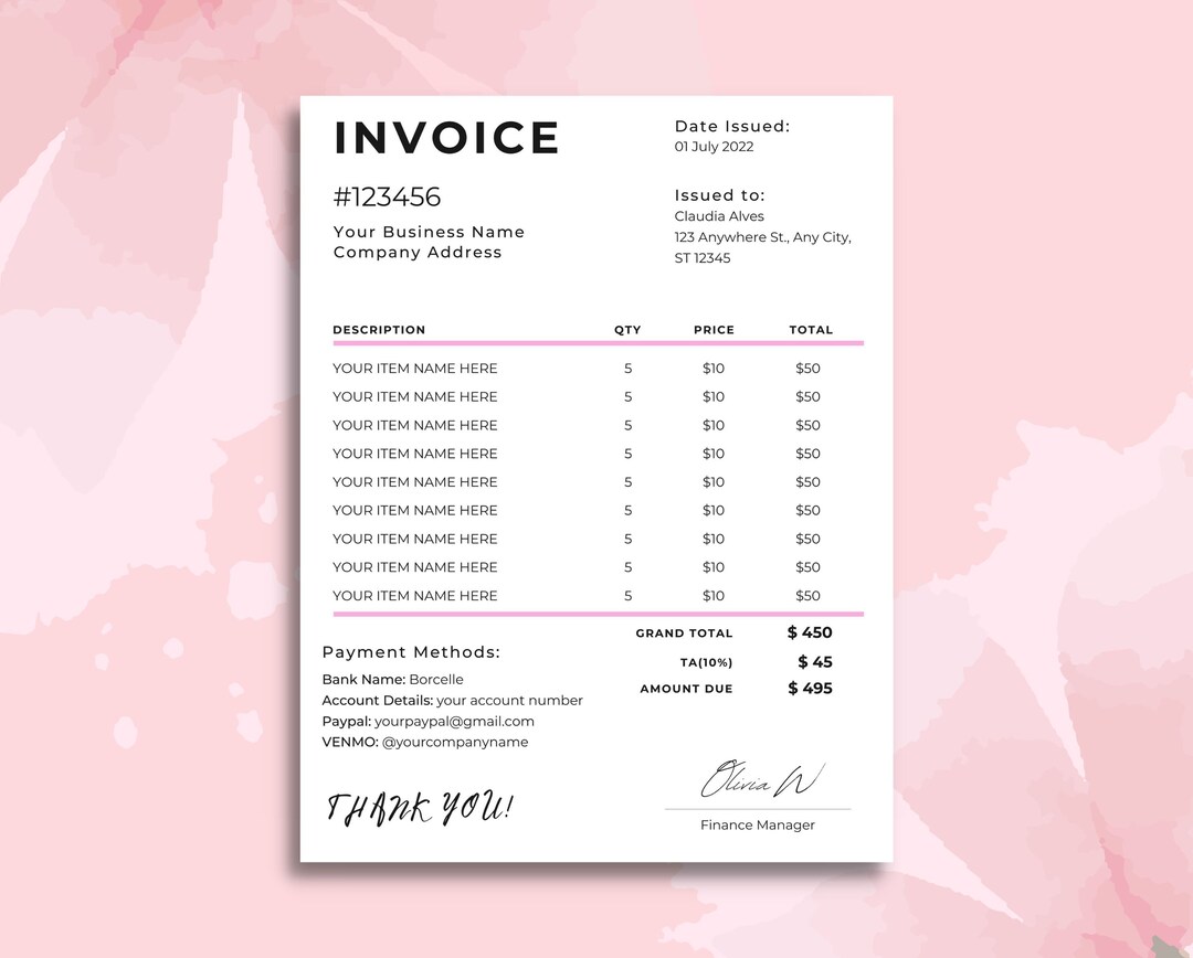 Invoice Editable Template, Printable Order Form, Small Business Canva ...