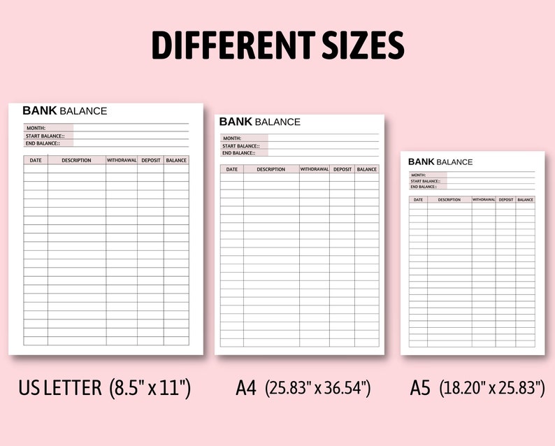 Bank Balance Printable Balance Sheet Bank Summary Finance - Etsy