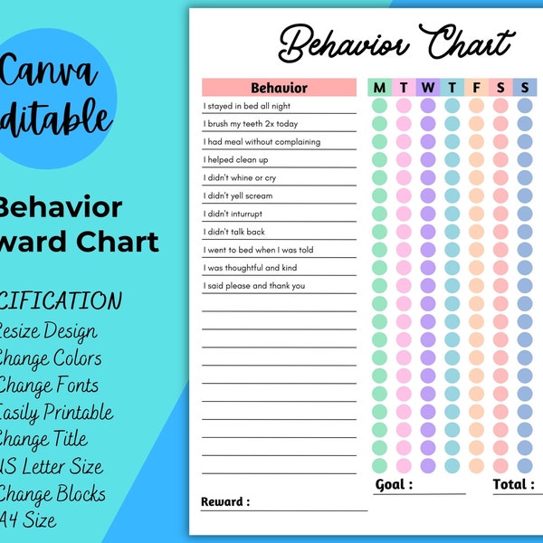 Behavior Chart For Kids | Printable Behavior Reward Chart | Boy & Girl Behavior Chart | Good Behavior Chart | Classroom Behavior Chart