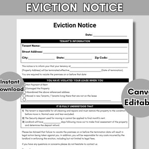 Aviso de desalojo / Modelo imprimible de aviso de desalojo / Formulario de rescisión del contrato de alquiler / Contrato de alquiler editable para arrendador / Descarga en formato PDF