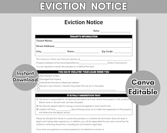 Eviction Notice Editable Notice to Vacate Tenant Template Printable ...