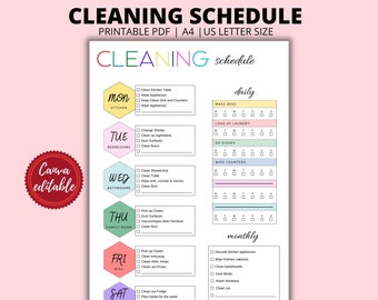 Printable Cleaning Schedule | Editable weekly chores | House cleaning planner | Minimalist Home checklist | Instant Download A4 | US Letter