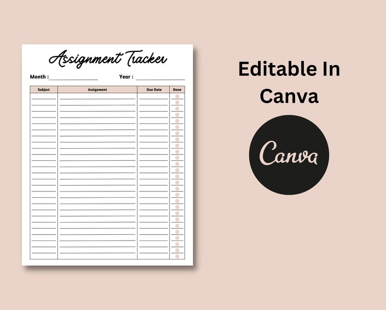 Assignment Tracker, Printable Planner, Table Assignments, Homework ...