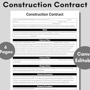 Contrat de construction - Modèle de construction imprimable - bricoleur, modèle de contrat, accord d'entrepreneur, rénovation, contrat de rénovation