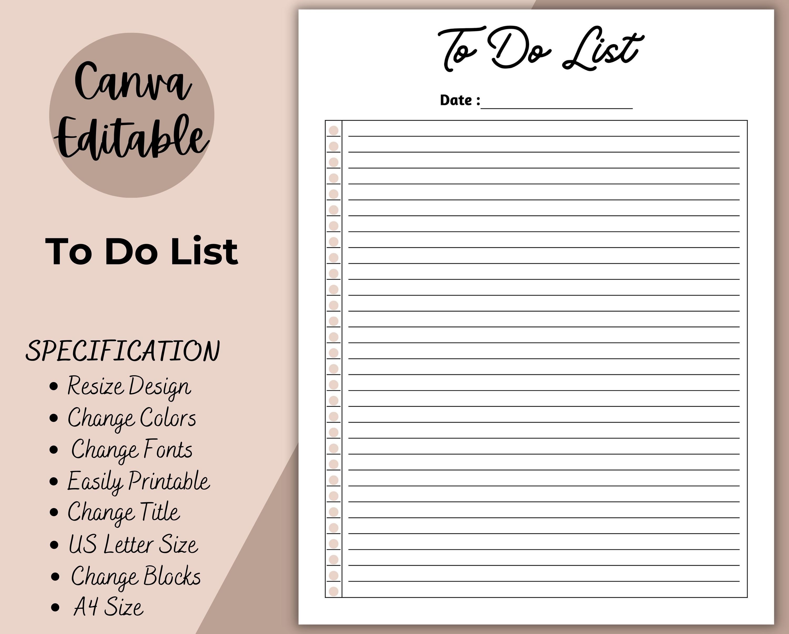 Printable to Do List, Editable Simple Tasks List Template, Minimalist ...