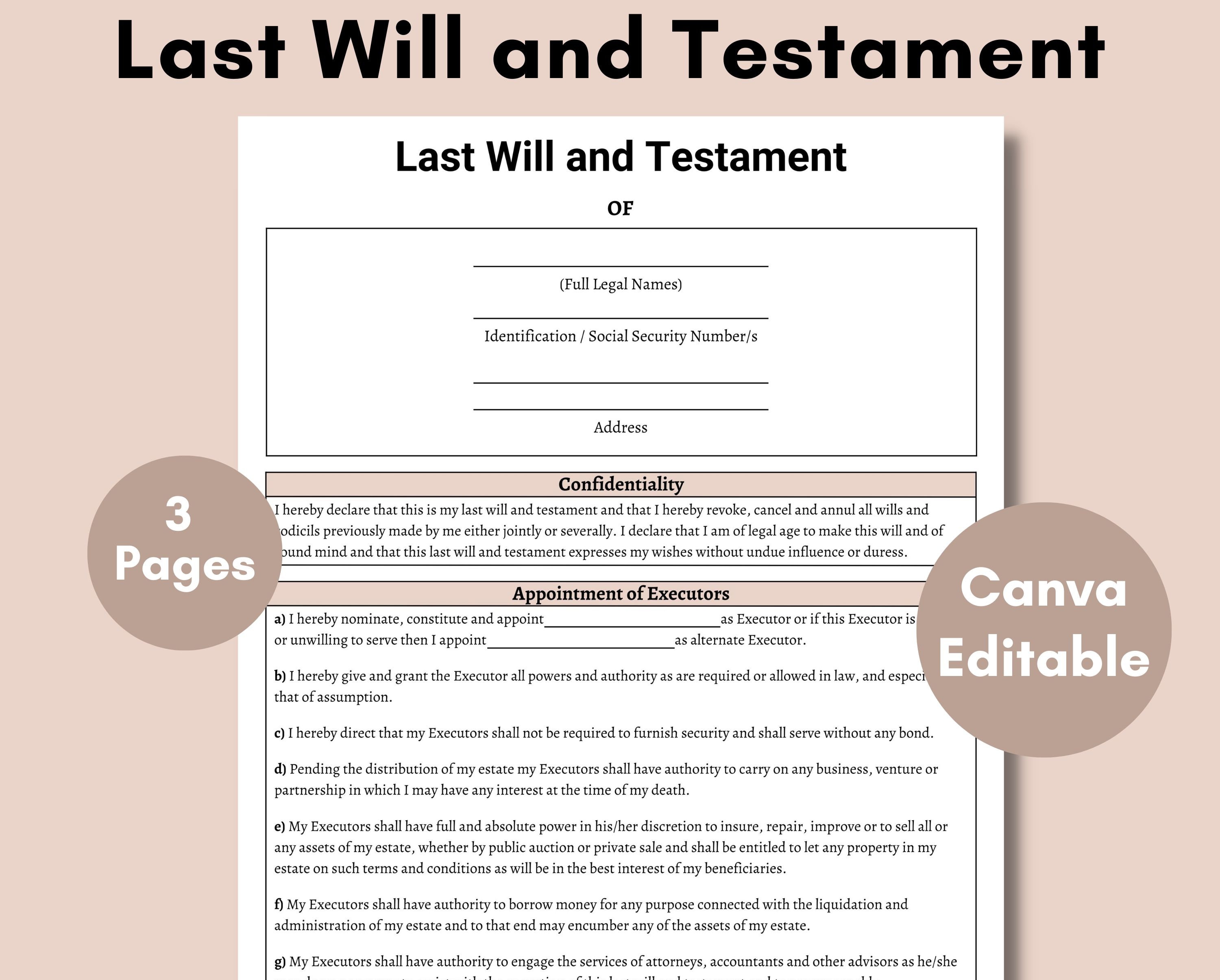 last will and testament, printable last will and testament template, editable pdf file, last will and testament pdf, legal will