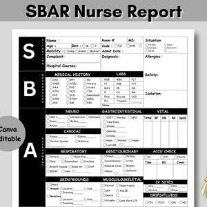 SBAR Nurse Report Sheet, ICU Report Sheet for Nurse Printable Med Surg Nurse Brain RN Nursing Sheet, New Grad Nurse W/ Telemetry & To-Do Log