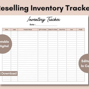 Reselling Inventory Tracker, Printable Inventory sheet, Small business organizer, Inventory List, Product Inventory Tracker Template, PDF