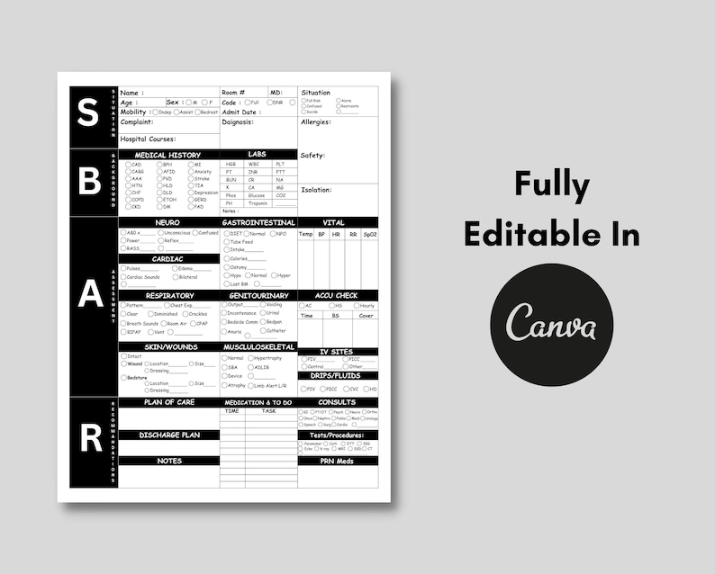 SBAR Nurse Report Sheet ICU Report Sheet for Nurse Printable - Etsy Canada