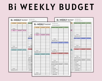 Mall för budgetplanerare för två veckor, utskrivbar lönecheckbudget, budgetmall, US Letter-storlek, A4, A5 Letter PDF
