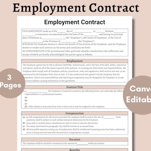 Employment Contract Agreement - Employment Job Service Contract Template - HR Employer Employee Form Template - PDF File