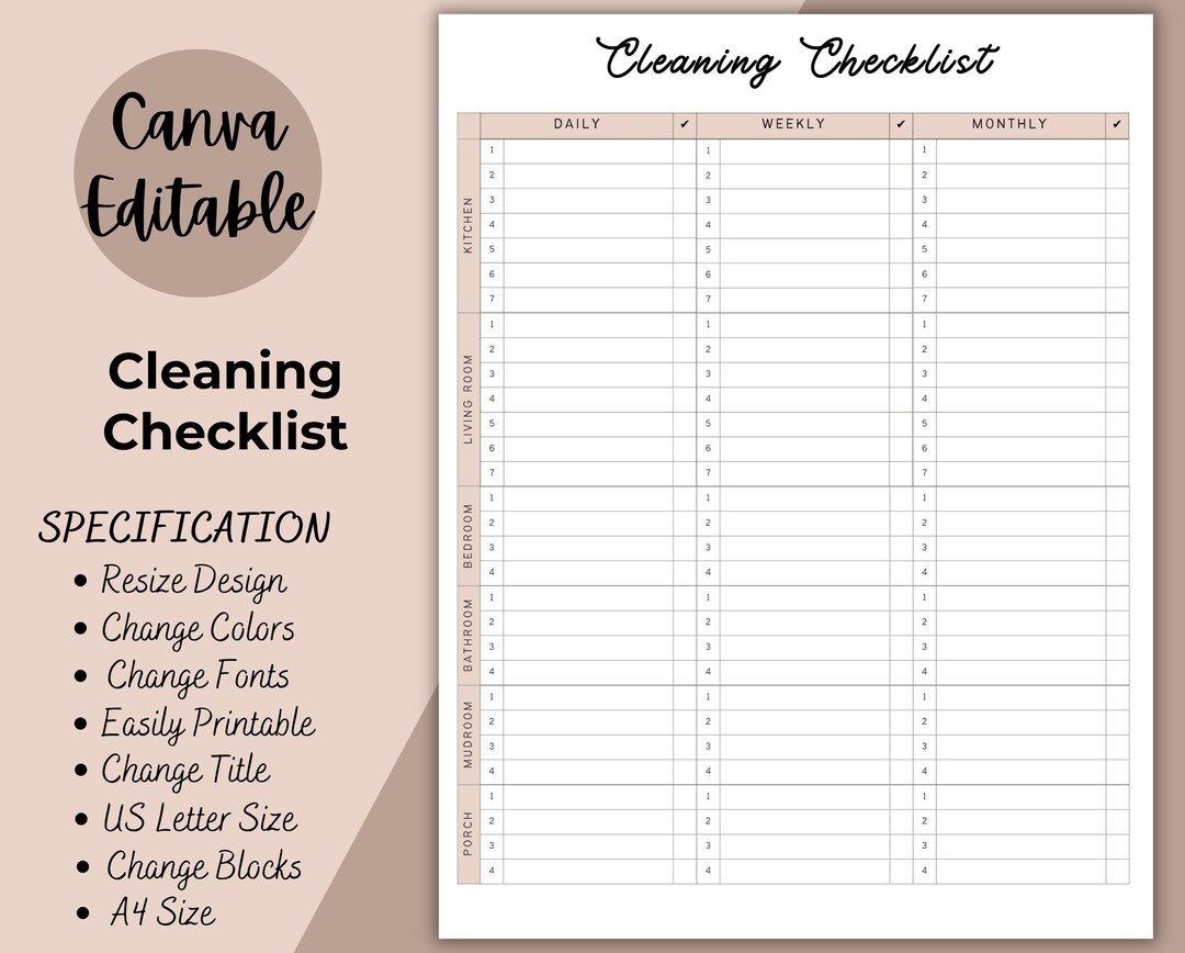 Printable Cleaning Schedule | Editable Daily, Weekly, Monthly Cleaning ...