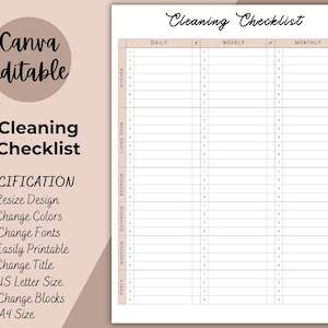 Printable Cleaning Schedule | Editable Daily, Weekly, Monthly Cleaning Checklist | Cleaning Planner | House Chore List | Digital | PDF