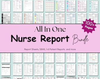 All in One Nurse Report Bundle, Printable 100+ Pages for ICU & Med Surg Nursing Brain,1 to 6 RN Patient Log, SBAR, Patient History Templates