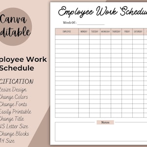 Employee Work Schedule, Printable Employee Time Sheet, Employee Schedule, Employee Scheduling, Employee Organizer, Editable Work Organizer