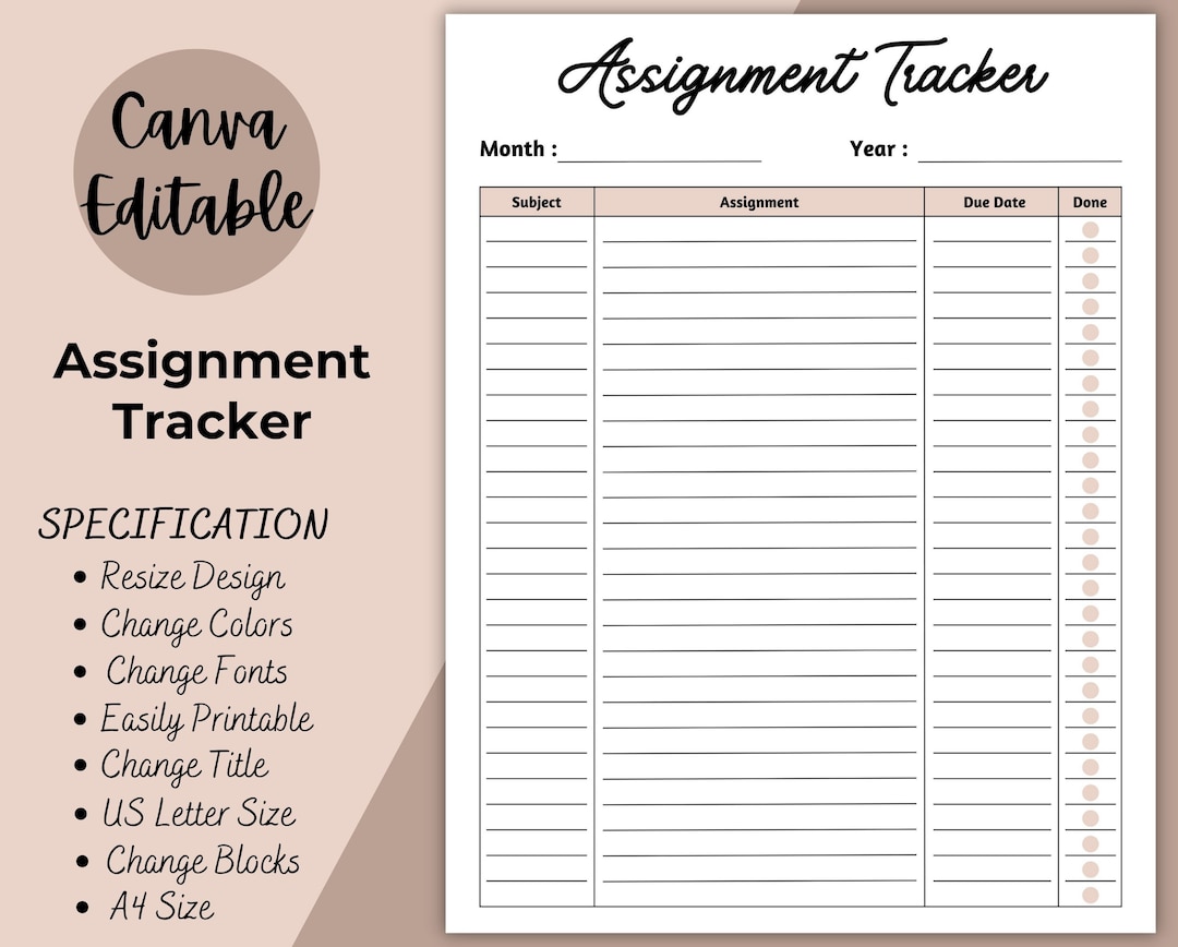 Assignment Tracker, Printable Planner, Table Assignments, Homework ...