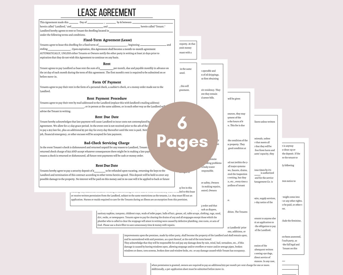 Residential Lease Agreement Rental Agreement Template - Etsy