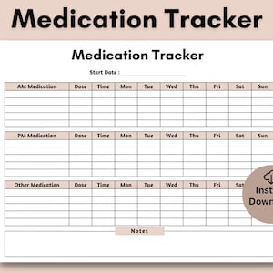 Medication Tracker, Printable, Minimalist & Editable, Medicine, Medication List, Medication Log, Prescription, Supplement, Vitamin Tracker