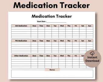 Medikations-Tracker, bedruckbar, minimalistisch und bearbeitbar, Medizin, Medikamentenliste, Medikamentenlogbuch, Rezept, Ergänzung, Vitamin-Tracker
