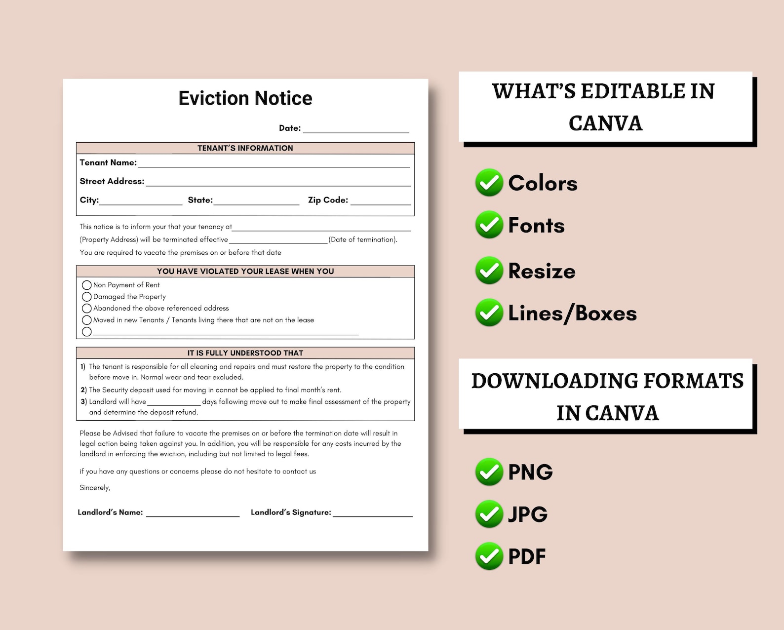 Editable Eviction Notice, Printable Notice to Vacate Template, Lease ...