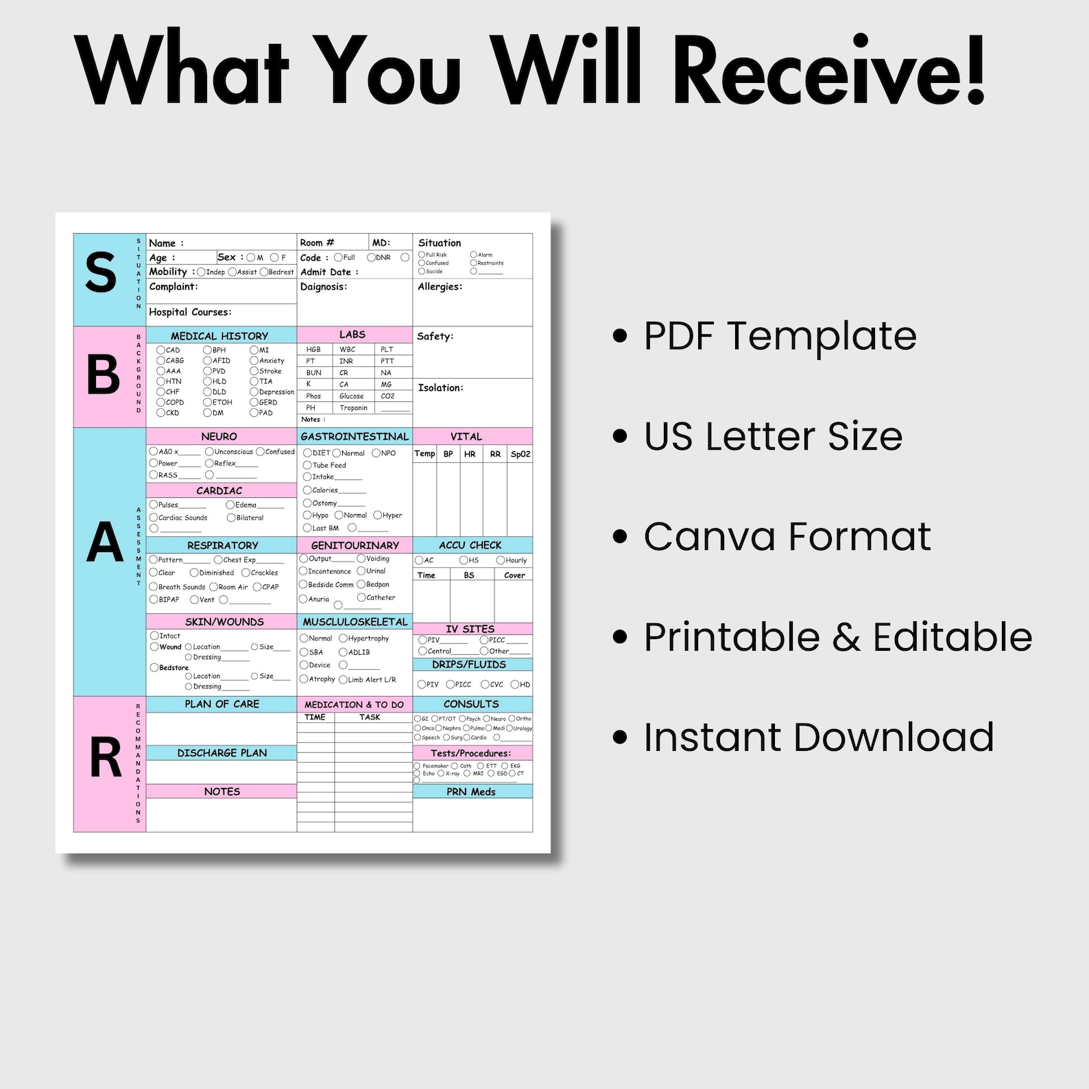 SBAR Nurse Report Sheet | Editable Handoff Template | Printable Nursing ...