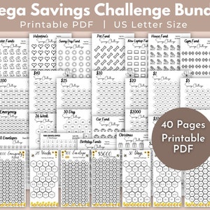 Mega Savings Challenge Bundle | Savings Challenge Printable | A6 Sized Mini Savings Challenge Trackers | 1k,2k Savings Challenge | Set Of 40