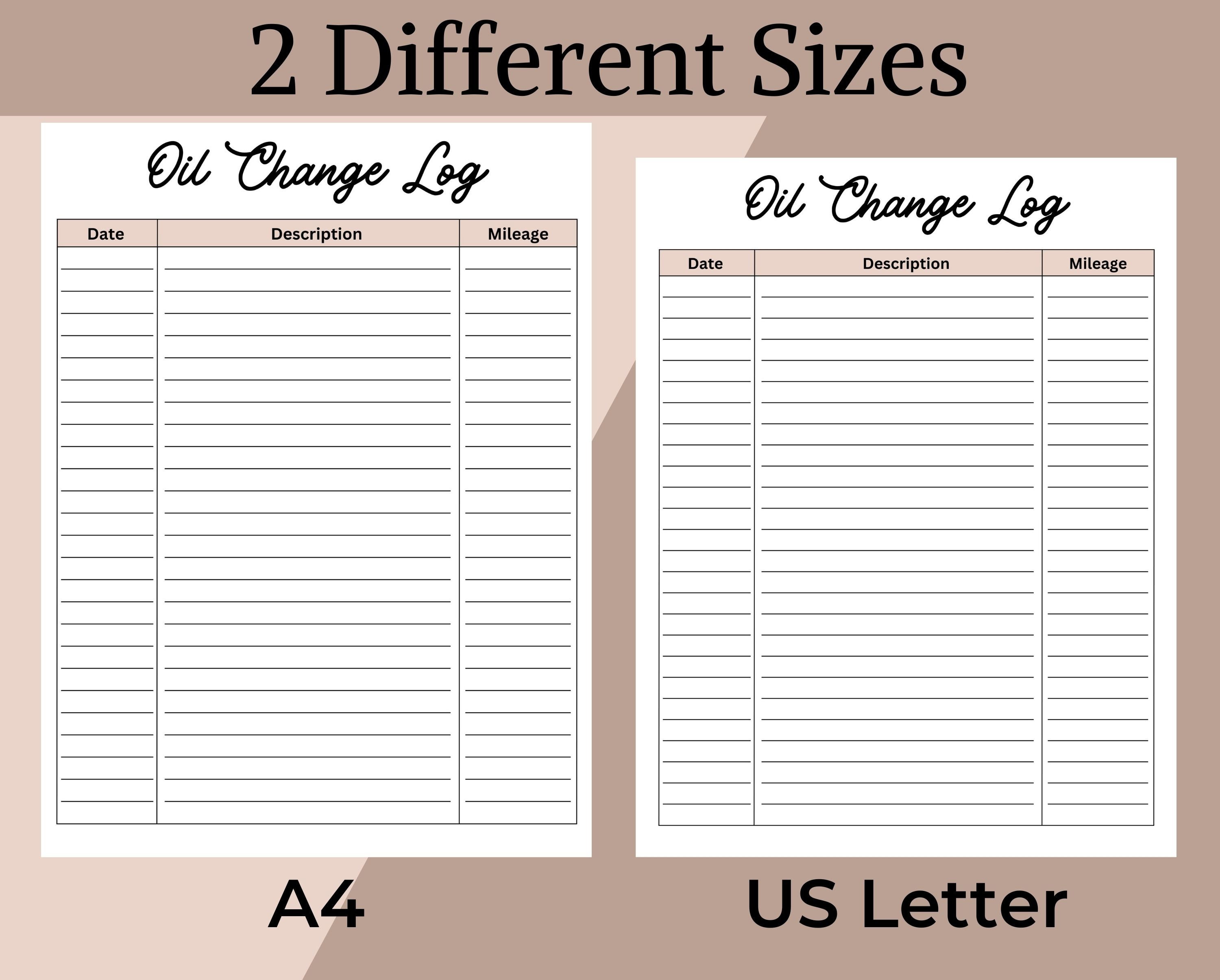 Oil Change Log Printable Oil Change Tracker Oil Filter Etsy