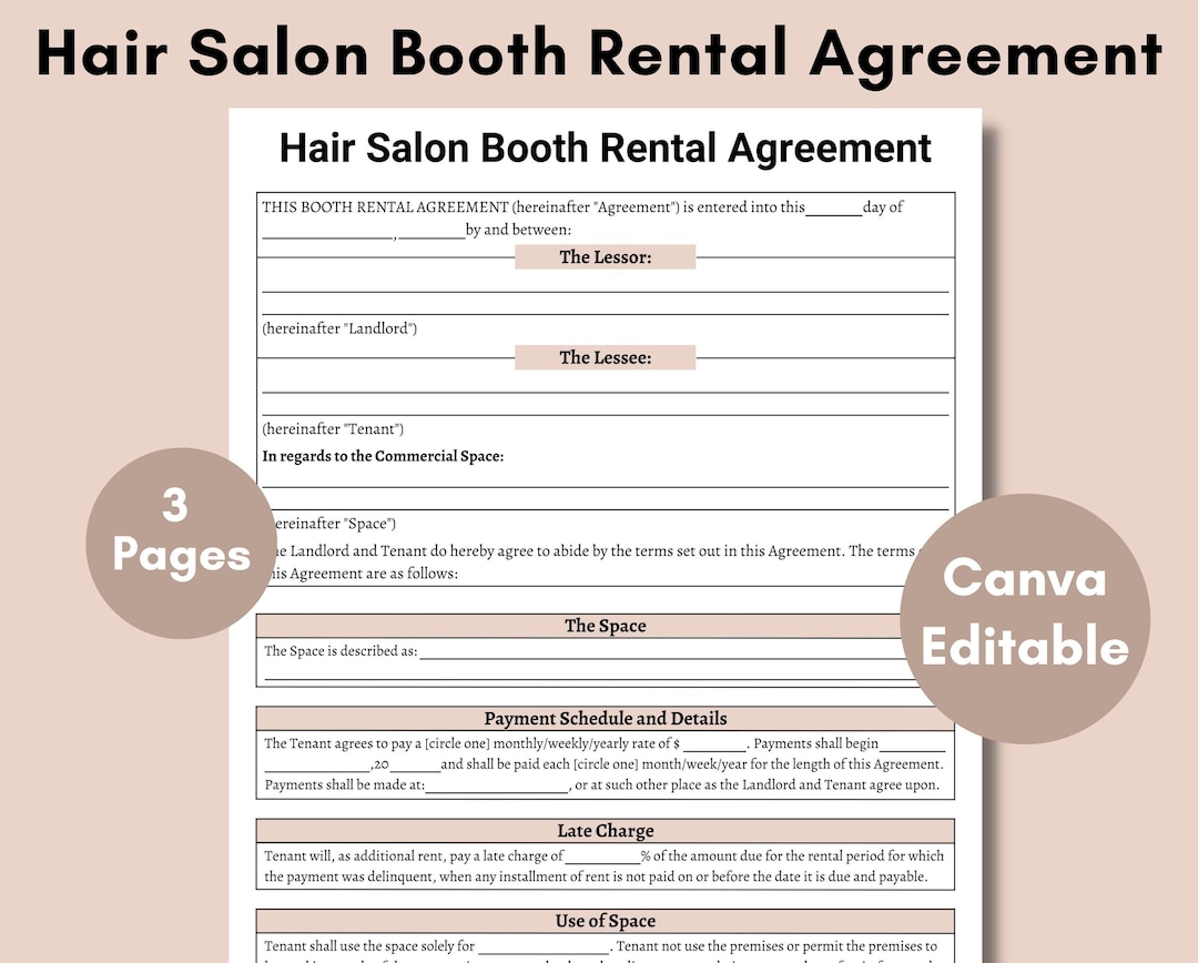 Salon Booth Rental Contract,editable Canva Booth Rental Agreement
