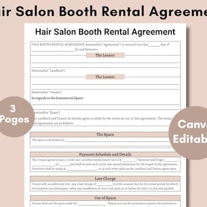 Salon Booth Rental Contract,Editable Canva Booth Rental Agreement, Salon Station, Printable Spa Rental, Salon Chair Rental, Salon Lease