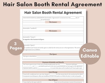 Salon Booth Rental Contract,Editable Canva Booth Rental Agreement, Salon Station, Printable Spa Rental, Salon Chair Rental, Salon Lease