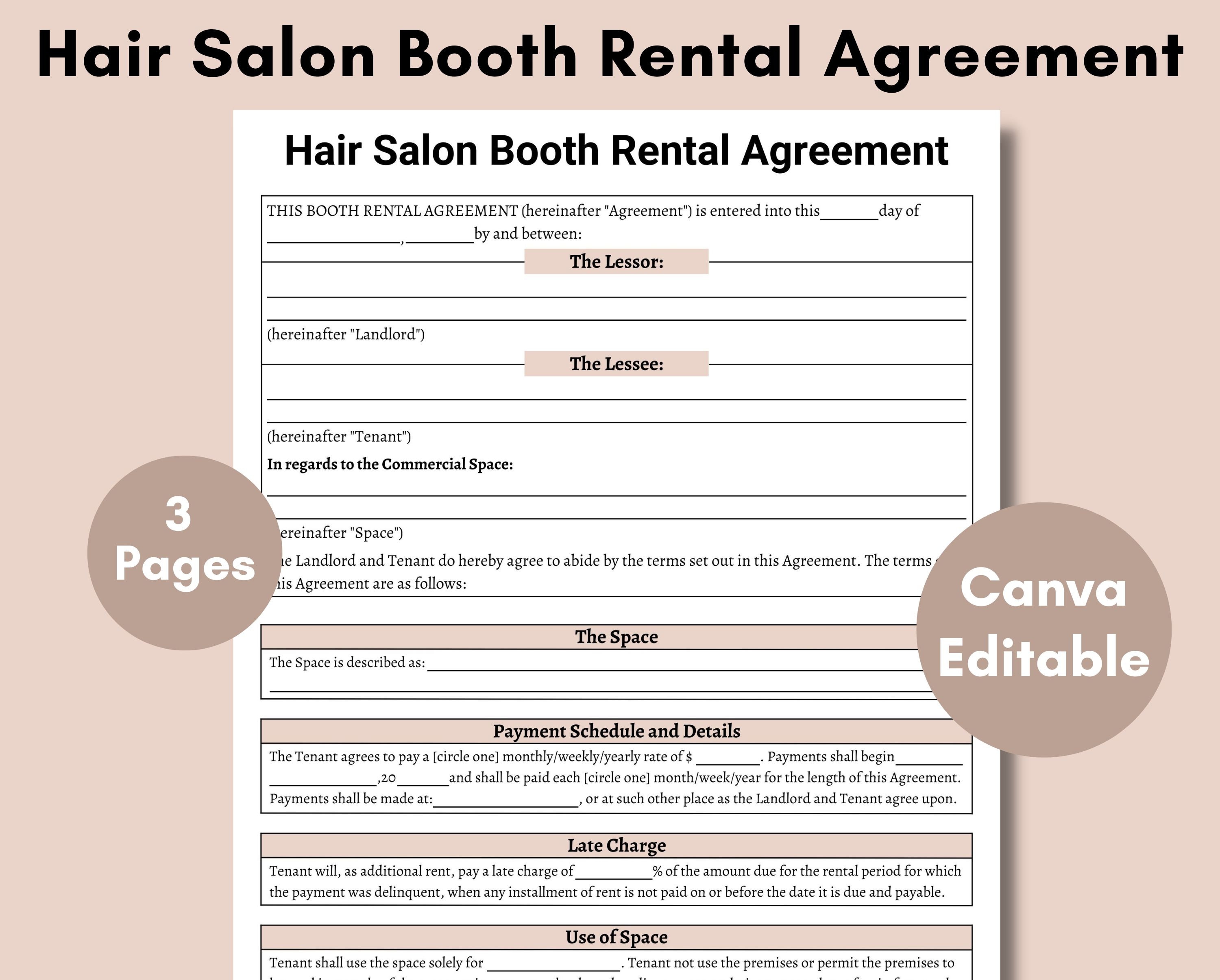 Salon Booth Rental Contract,editable Canva Booth Rental Agreement