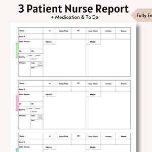 3 Patient Nurse Report Sheet, Printable Med Surg Brain ICU, SBAR Nurse Sheet, CNA Report Sheet, New Grad Nurse, Patient Assessment
