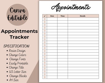 Appointment Tracker, Meeting Tracker, Reminder, Client Appointment, Business, Schedule, Doctors Tracking, Digital Planner, Instant Download