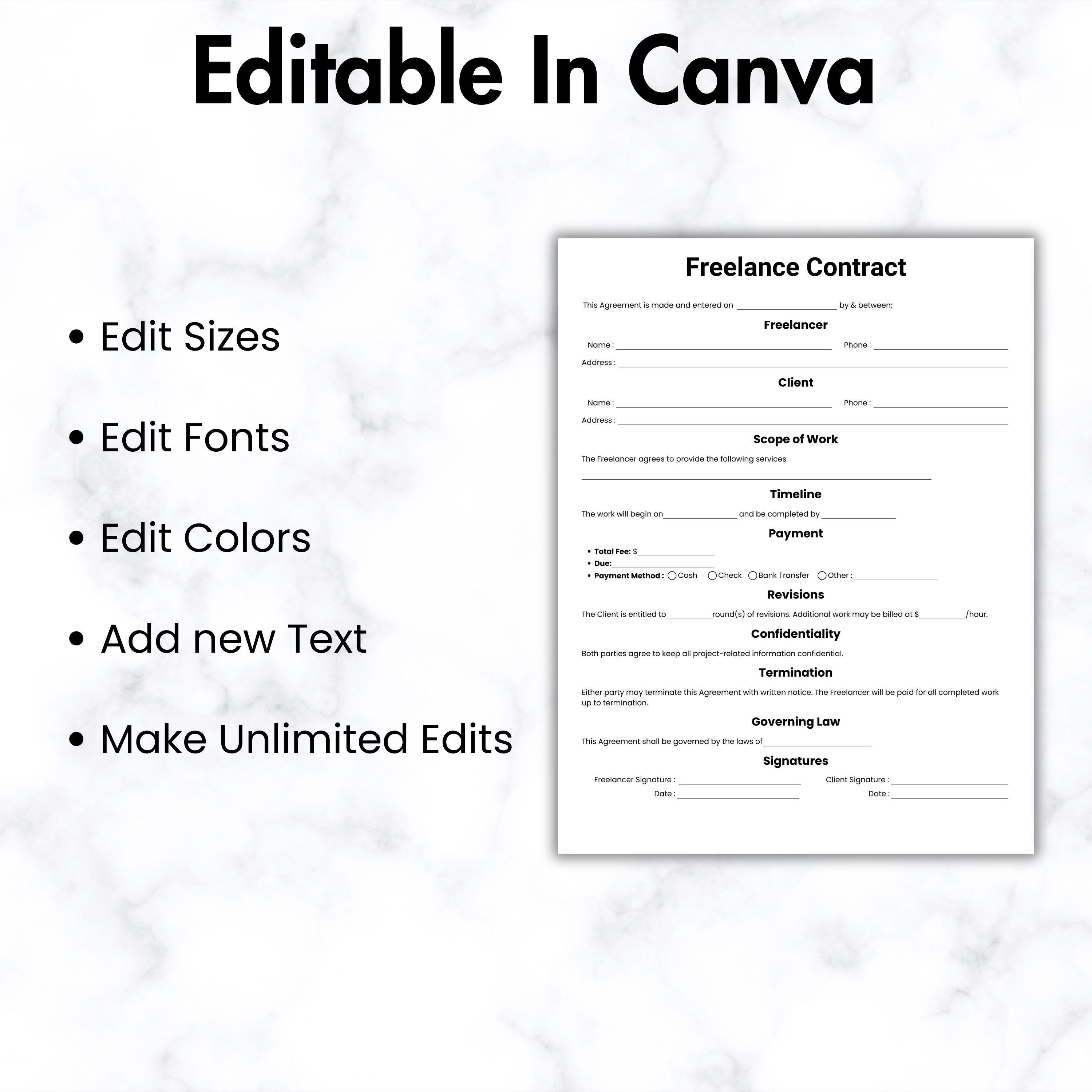 Simple Freelance Contract, One Page Agreement for Freelancer Form ...