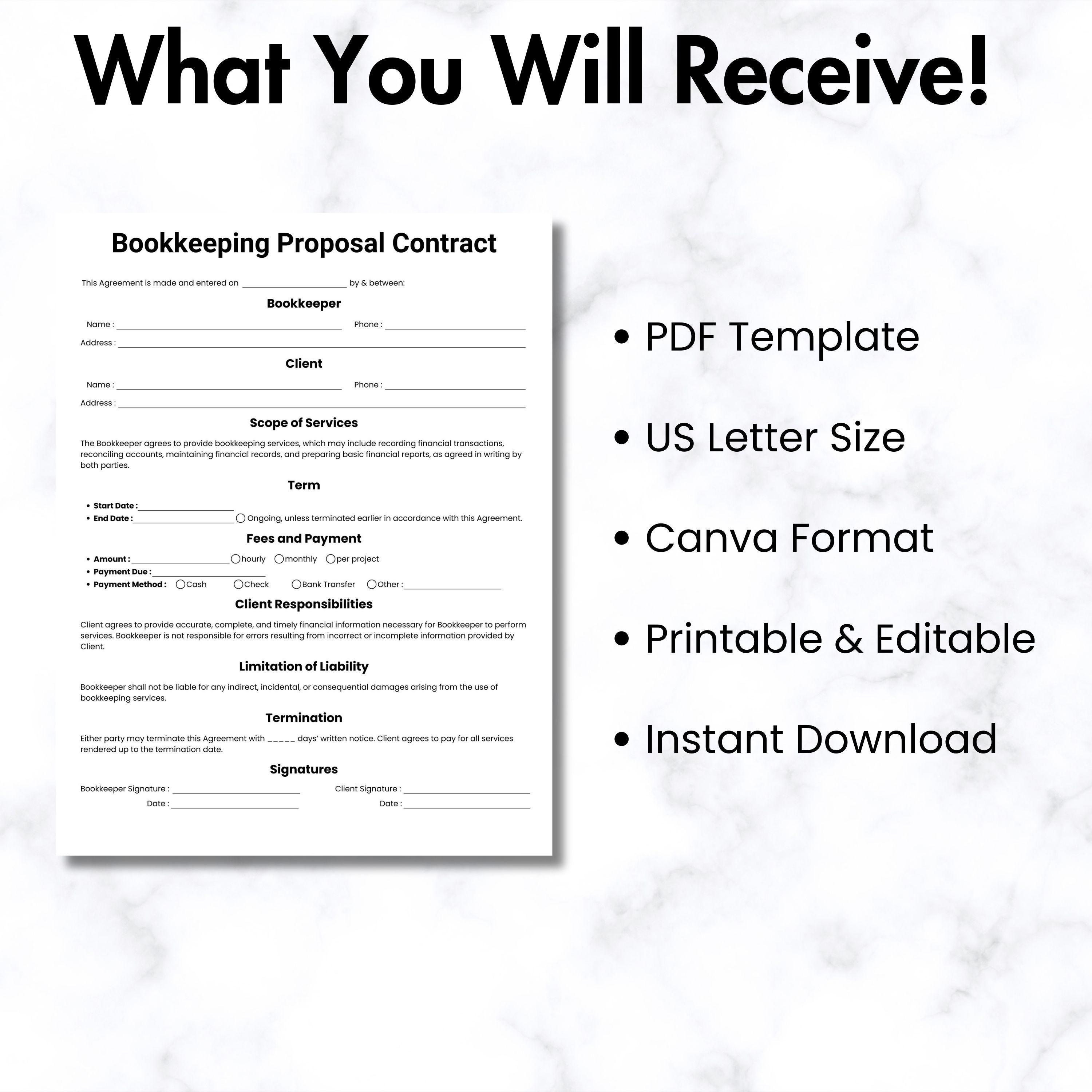 Simple Bookkeeping Proposal Contract, One Page Bookkeeping Client ...