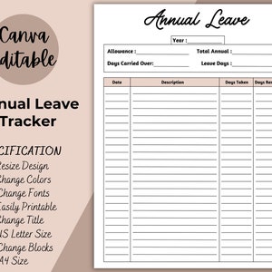 Printable Annual Leave Tracker | Editable Holiday Tracker | Work Leave Log | Days Off | Annual Leave Planner Template | Leave List PDF