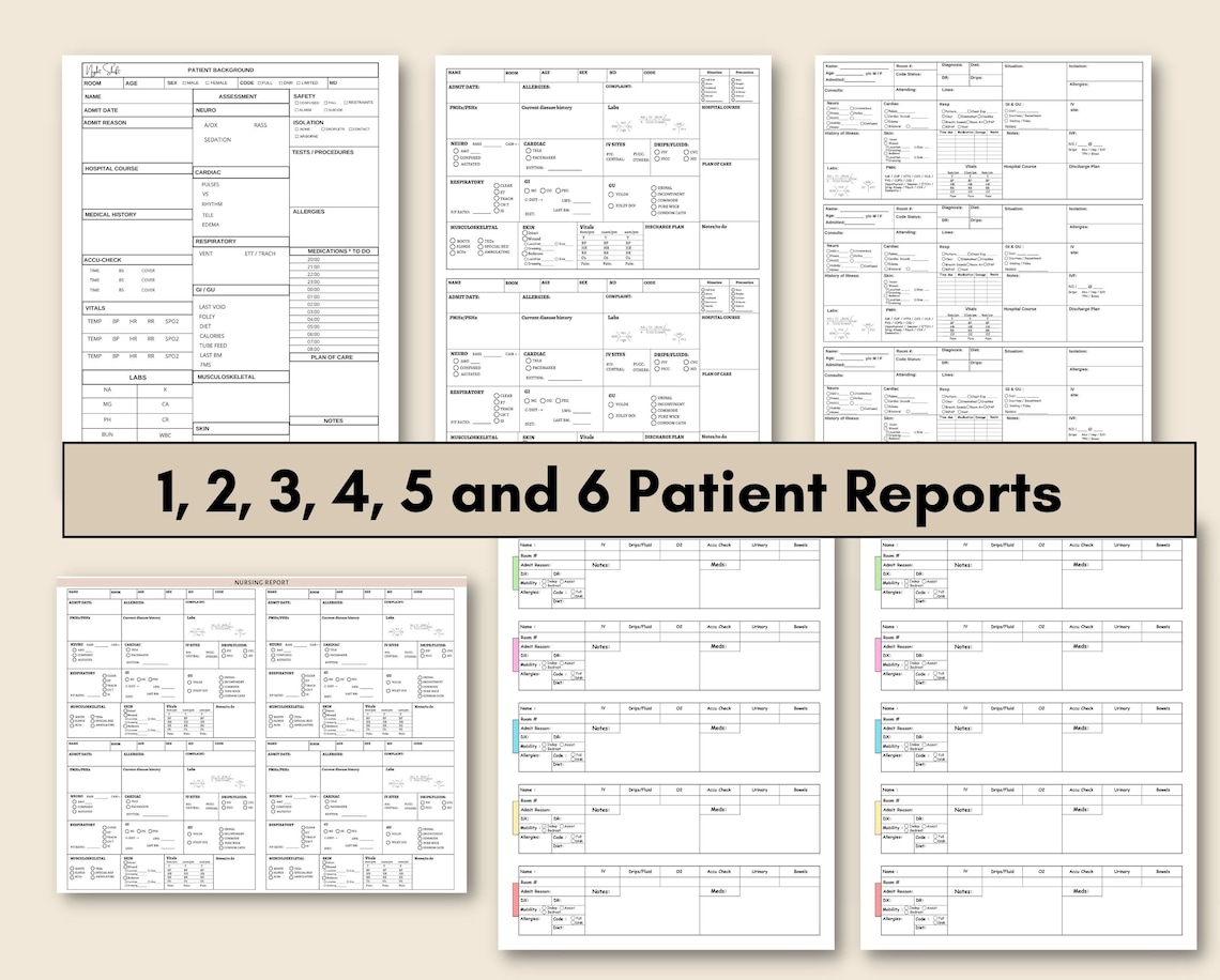 Nurse Report Mega Bundle, Printable 112 Pages Nursing Brain, Icu Nurse ...