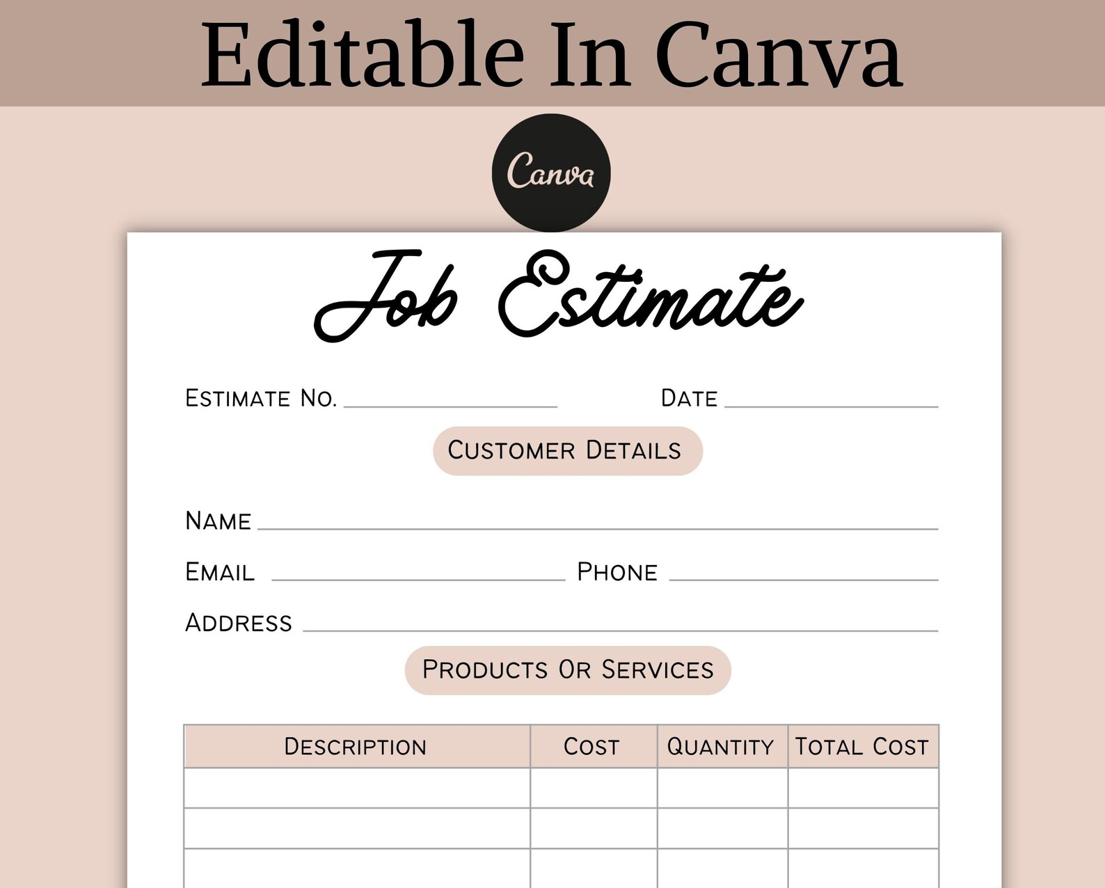 Job Estimate Template, Editable Quote Template, Small Business Template ...
