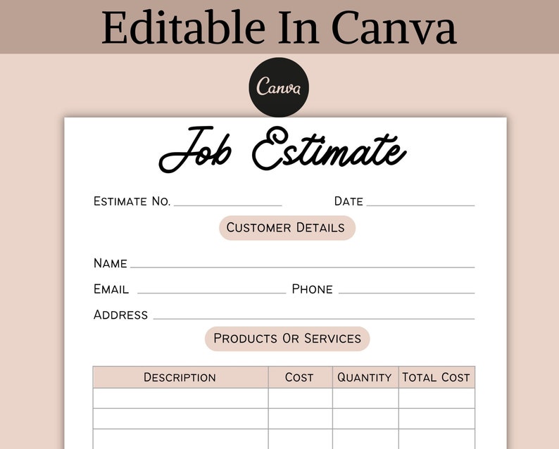 Job Estimate Template, Editable Quote Template, Small Business Template ...