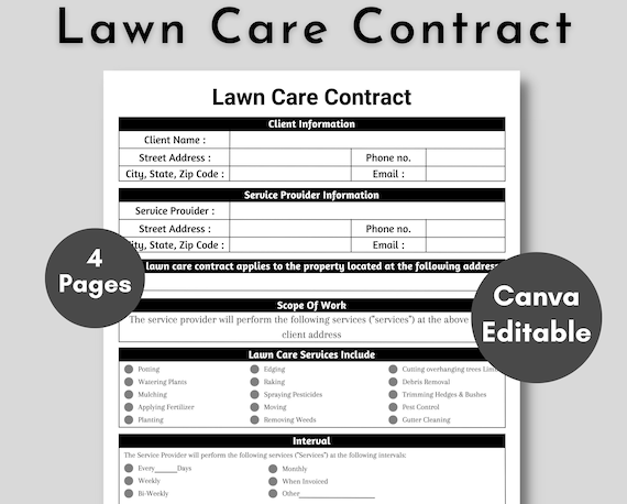 Lawn Care Agreement Service Contract Landscaping Contract - Etsy