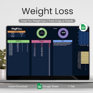 Weight Loss Tracker, Weight Journal, Fitness Spreadsheet for Google Sheets, Weigh-in Chart Planner, Daily Weekly, Body Measurement Log