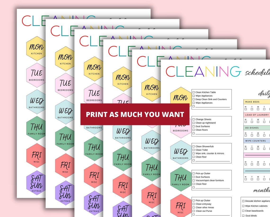 Printable Cleaning Schedule | Editable Weekly Chores | House Cleaning ...