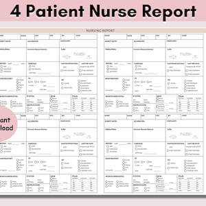 Rapport verpleegkundige 4 patiënten, afdrukbare sjabloon, verpleegkundige hersenblad, SBAR-verpleegkundige, ICU-rapport verpleging, nieuwe afgestudeerde IC-verpleegkundige, RN-blad