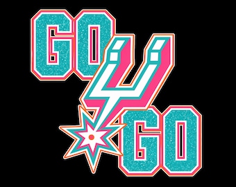 May include: A graphic with the words "GO 4 GO" in teal, pink, and white, with a black background. The "GO" letters have a glittery texture and are outlined in orange. A lightning bolt and starburst graphic are also included.