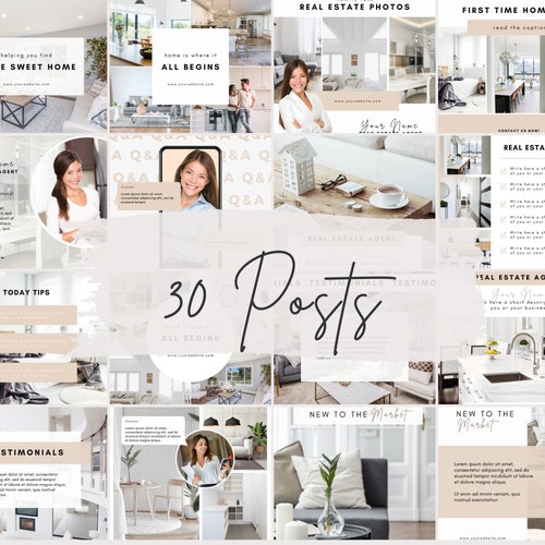 30 Modern Real Estate Instagram Templates | shops Real Estate Social Media Templates Posts Canva, Realtor Marketing, Real Estate Agent IG Content