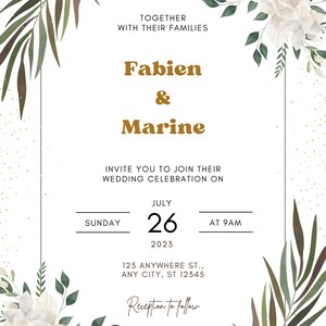 Invitación de boda - Plantilla digital elegante y editable | Descarga instantánea
