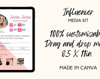1 Page Media Kit | Media kit | Influencer Media Kit | Blogger | Instagram | Influencer Marketing | Instagram Template | Social Media Kit