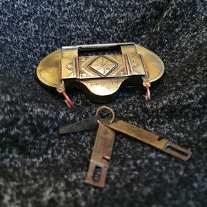Old Brass, Copper and Berber Silver Moroccan Lock and Key, Tuareg Padlock, African lock