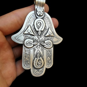 Authentic Moroccan Amulet: Hand of Fatima (Khamsa) - Vintage Berber Silver Jewelry from North Africa